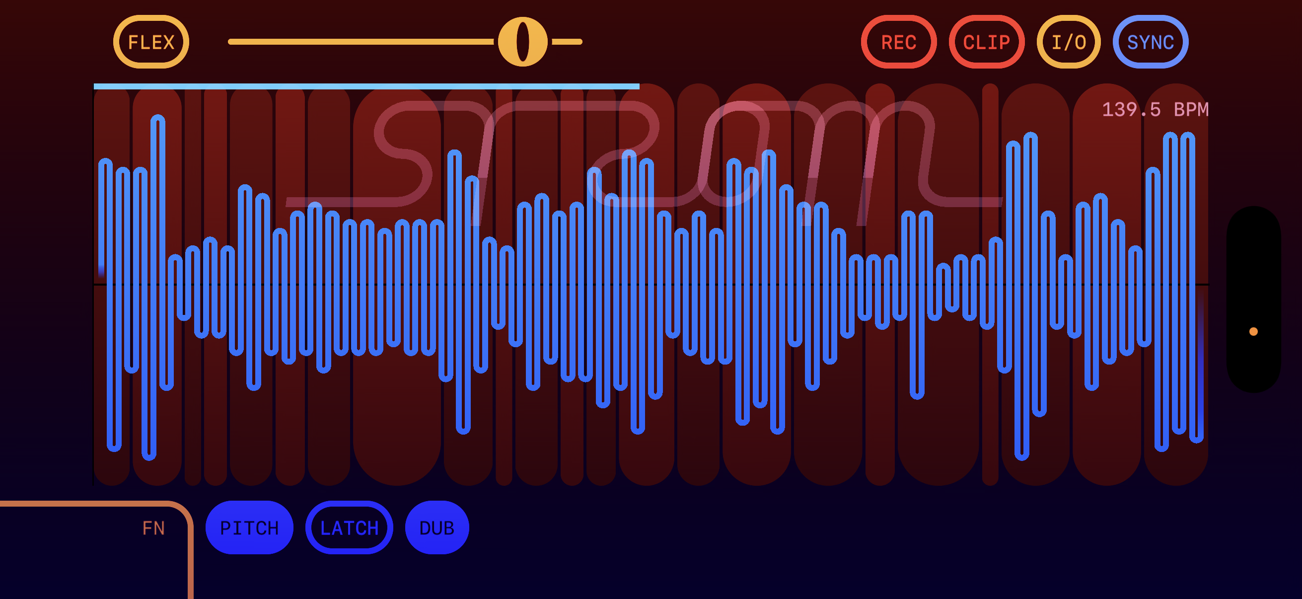 FLEX live mode — sensitivity slider, REC button, live waveform