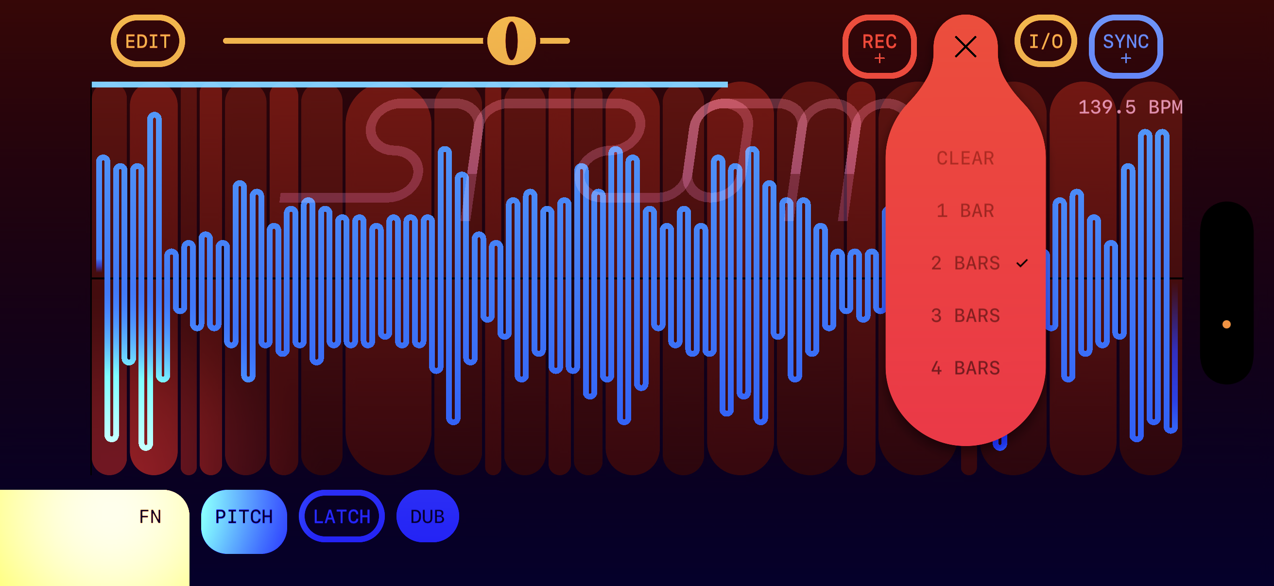 CLIP menu — CLEAR, 1 BAR, 2 BARS (selected), 3 BARS, 4 BARS