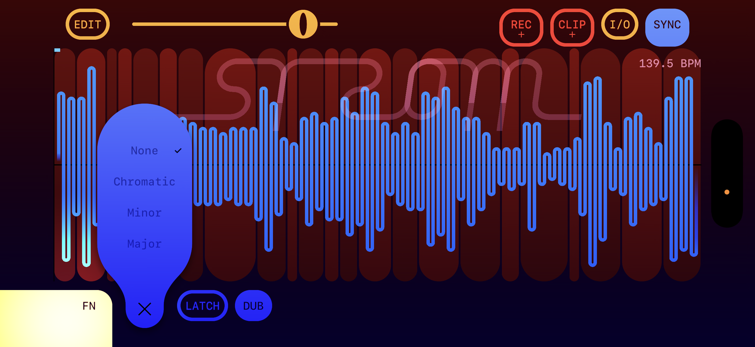 Quantize menu — None (selected), Chromatic, Minor, Major